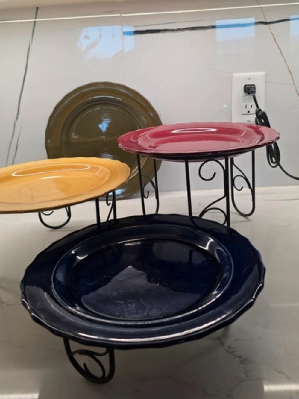 Colorful Ceramic Serving Plate Set — Navy, Yellow, Pink, Olive